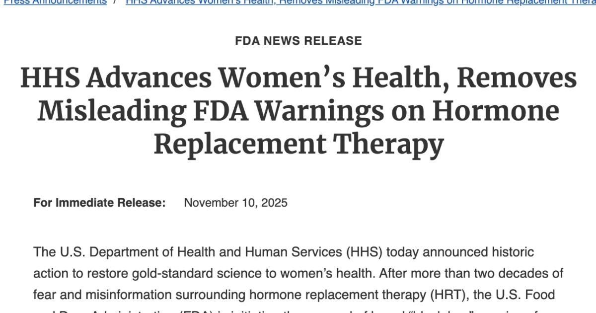 FDA atualiza a bula da terapia hormonal da menopausa: o que muda na prática